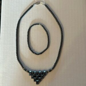 Beautiful Necklace and Bracelet set. Charcoal color stones necklace length 18 “